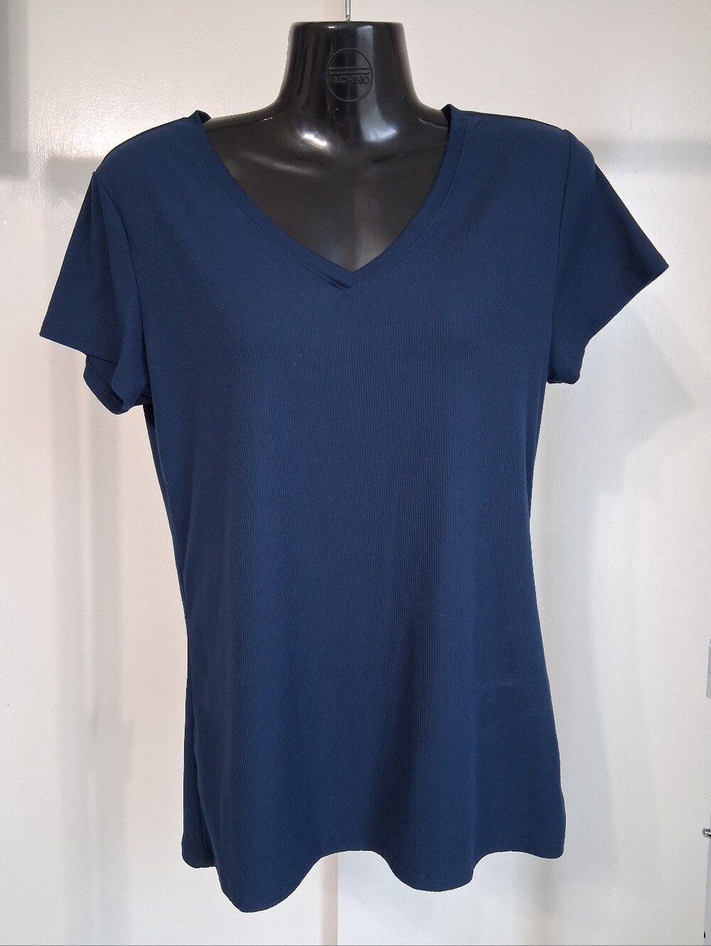 Juniors No Boundaries Navy V-Neck Short Sleeve Ribbed  Top Lg (11-13)
